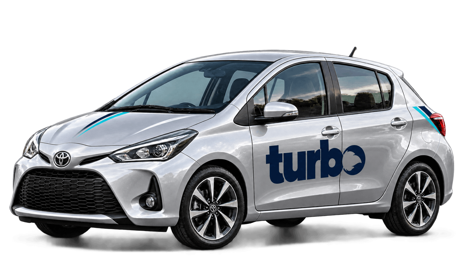 Silver Toyota Vitz-style hatchback with Turbo branding